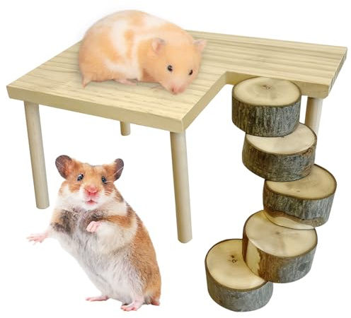 WIYETY Holz Hamster Kletterplattform Hamsterplattform Hamsterleiter Hamsterspielzeug Hamsterplattform für Hamster Goldener Rennmäuse Zwerghamster - Rundleiter