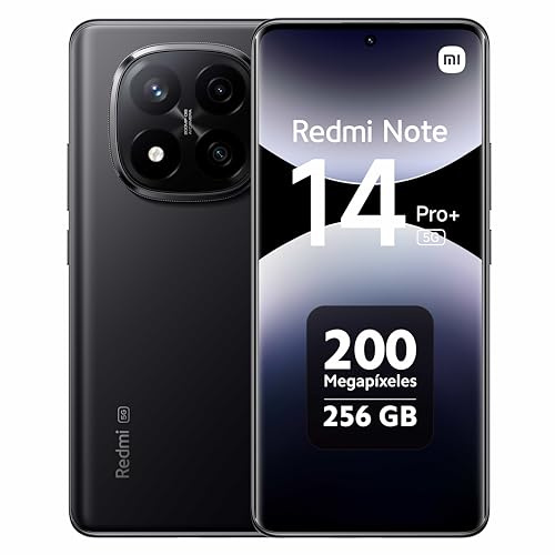 XIAOMI Redmi Note 14 Pro+ 5G Smart Phone, 12GB RAM 256GB, Pantalla AMOLED de 6,67 Pulgadas 1,5k, Sensor de Huellas, Cámara de 200 MP, Doble Tarjeta SIM, NFC, Carga Rápida de 120 W, Negro