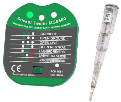 Leogony Plug Socket Tester UK, 90-250V Plug Tester Set for Power Socket Wiring Inspection