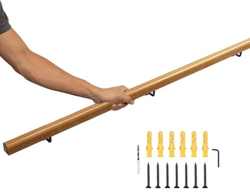 Gaommini Corrimano per Scale Moderne 1 2 3 4 Metri | Ringhiere in Legno da Parete per Scale con staffe in Acciaio Inossidabile | Corrimano per gradini Interni ed Esterni(400cm)