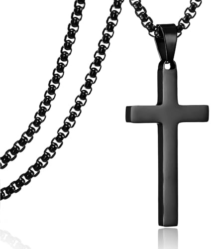 AFSTALR Kreuz Kette Herren Kreuzkette Silber/Gold/Schwarz Kette mit Kreuz Anhänger 24 Zoll Edelstahl Halskette Cross Necklace Christentum Schmuck für Männer Damen