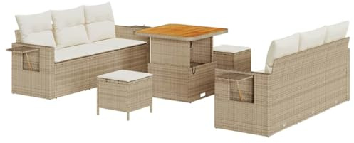 vidaXL Trädgårdsoffset med kudde med lagring 9 pcs beige och gräddvit, Trädgårdsoffor, modern modulär design, lättviktsmaterial, UV-resistenta, med förvaringsutrymmen för utomhusbruk