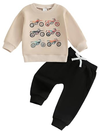 Frietlebird Toddler Boy Fall Winter Clothes Crewneck Sweatshirt Long Sleeve Motorcycles Shirt and Pants Cute Toddler Boy Outfits (B-Khaki,2-3T)