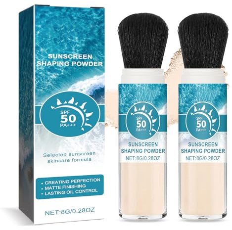 2 polvos minerales para protección solar, SPF 50, polvo suelto mate con cepillo, control de aceite, polvo de ajuste duradero, resistente al agua, polvos de maquillaje, polvos ligeros y transpirables
