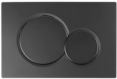 AQUAUNO Drückerplatte WC schwarz matt – WC Betätigungsplatte aus Kunststoff mit runden Tasten für 2-Mengen-Spülung, Wasser sparende Spültaste, kompatibel mit Geberit Sigma
