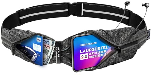 Akalas ultraleichte Laufgürtel, wasserdichte Sport Hüfttasche, verstellbare Taschengröße Handytasche, 360 Grad reflektierende Bauchtasche für Joggen, Fitness, Radfahren und Reisen