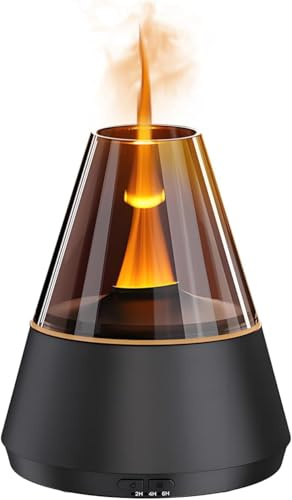 QUMOX Diffuseur d'arômes A9 Flame 150 ml – Humidificateur d'huiles essentielles avec simulation de flamme et lumière ambiante changeante de couleur, minuterie 2 h/4 h/6 h, arrêt automatique, brume fra
