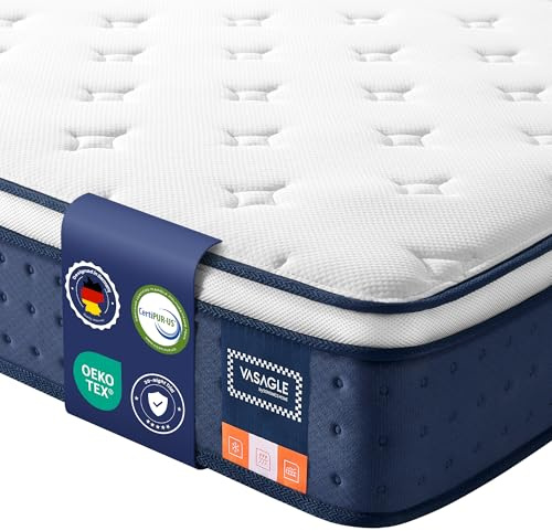 VASAGLE Double Mattress 135 x 190 x 25 cm, Hybrid Pocket Spring and Gel Memory Foam Double Bed Mattress, Medium Firm, 7-Zone Support, Edge Support, Motion Isolation, Breathable Cover, Blue RMZ226QZ03