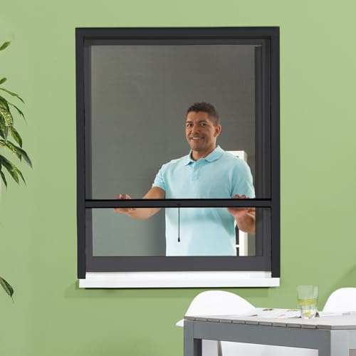 empasa Insektenschutz Rollo Fenster CLASSIC Fliegengitter Mückenschutz ausziehbar, aus PVC und schwarzem Fiberglas, Selbstbausatz, individuell kürzbar, Größe:100 x 160 cm, Farbe:anthrazit