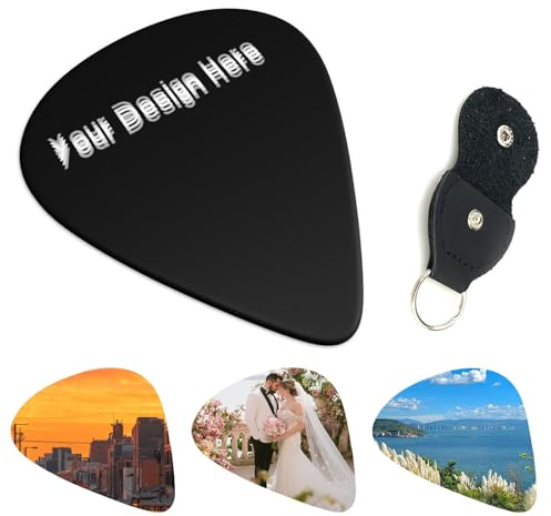Individuell gestaltbare 6er-Packung Gitarren Plektrum, personalisiert mit eigenem Design, Foto und Text. Erhältlich in den Stärken 0,46 mm / 0,71 mm / 0,96 mm, für E-Gitarre und Bass