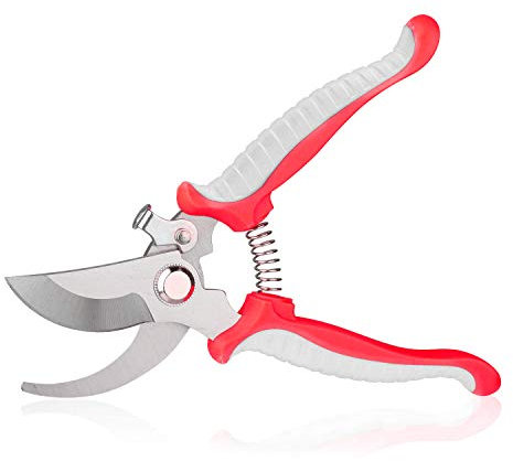 VPMeetx Secateurs - Professional High Carbon Alloy Steel Garden Shears Bypass Pruning Shears Lightweight Hand Pruner with Locking Mechanism for Branches Stems Flowers Hedge (Red Secateurs)