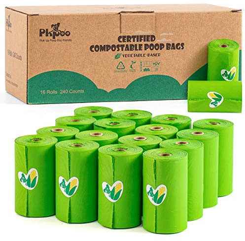 Pkpoo 100% Compostable Dog Poop Bags, Extra Wide, Vegetable-Based Large Poop Bags for Dogs, Biodegradable Waste Bags for Poo, Cat Litter, Diaper Sacks, Unscented, 240 Counts
