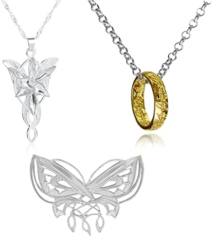 UoYu 3 piezas Arwen - Collar con colgante de estrella de la noche, collar con colgante de cadena El Señor de la R, Zinc, Sin gemas.