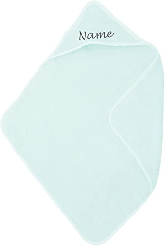Schnoschi Mint Baby Kapuzen Handtuch mit Namen Bestickt 75 x 75 cm Bademantel Badetuch Kapuzenhandtuch Poncho Taufe Geschenk