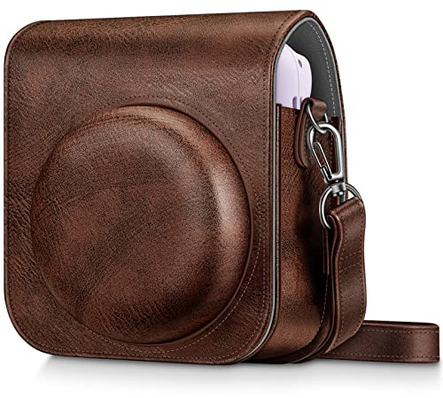 FINTIE Protective Case for Fujifilm Instax Mini 12 Instant Camera - Premium Vegan Leather Bag Cover with Removable Adjustable Strap, Vintage Brown