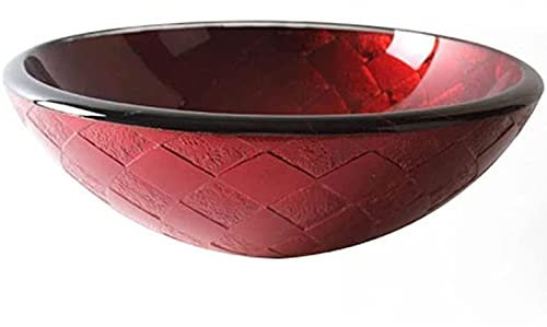 CGLYYDS Vasque Evier à Poser Bain, Lavabo De Salle De Bain en Verre Trempé Rouge, Lavabo Au-Dessus du Comptoir avec Drain Escamotable, pour Meuble De Toilette,B