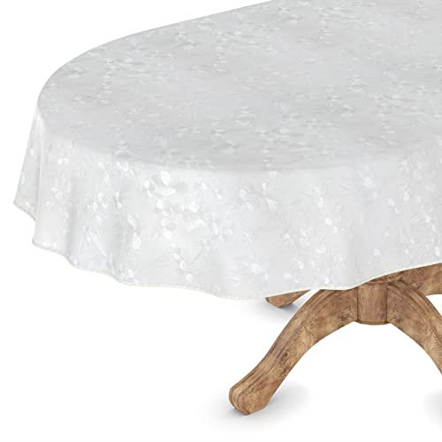 Vaxduk bordsduk tvättbar trädgårdsbordsduk vaxduk kantig rund oval 140 x 240 cm med fåll vita blommor relieftryck