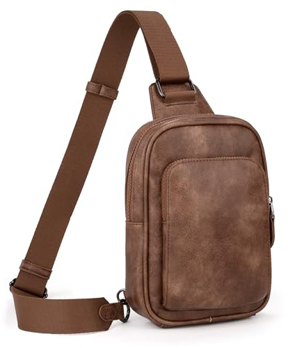 UTO Brusttasche Damen und Herren Groß Bauchtasche mit diebstahlsicher-Fach Kartenfächer Stylisch PU Leder Sling Bag Wasserdicht Reise Crossbody Bag Breiter Gurt Hüfttasche Ausflug Gürteltasche Braun