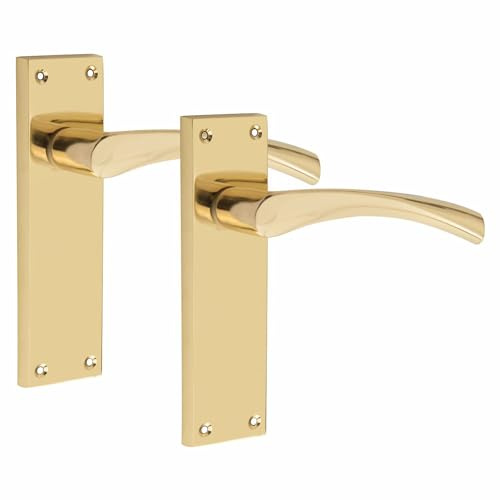 Golden Grace Victorian Scroll Astrid Door Handles Latch in Gold Polished Brass, 1 Pair - 150mm x 40mm Backplate
