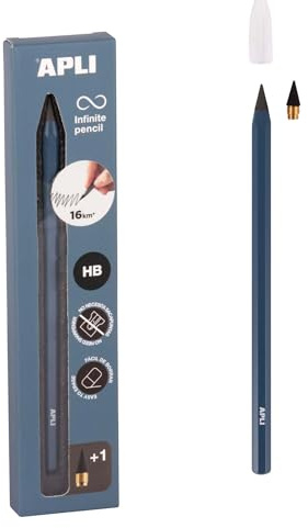 APLI 19800 - Lápiz infinito con cuerpo azul, lápiz eterno sin tinta con mina de recambio