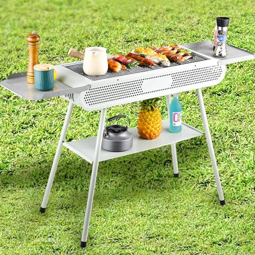 Barbecue Au Charbon De Bois Portable, Grand Barbecue Au Charbon De Bois De Table + 2 Filets De Gril Et 1 Plaque De Cuisson, 3 Planches De Rangement, Barbecue Pliable, Pour 5 à 8 Personnes