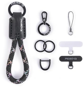 project-cb Correa de Dedo para Teléfono Celular, Finger Strap, llavero, Enganche Móvil Colgar 2, Anillas para Llaveros 2, Cuerda para móvil(NegroArcoíris-B)