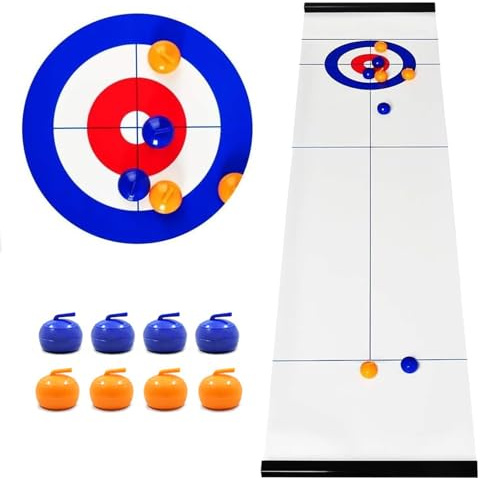 MEETOZ Tabletop Curling Game, Portable Team Board Games, Ages 5+, Blue and Orange, 16 Stones, Easy Setup, Portable