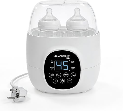 Mobiclinic®, Scaldabiberon e Sterilizzatore, 6 in 1, Doppia Capacità, Scongela, Programmabile, Mantiene la Temperatura, Riscaldamento Rapido, Latte Materno, Senza BPA, Schermo LCD, Compatto, Bibidu