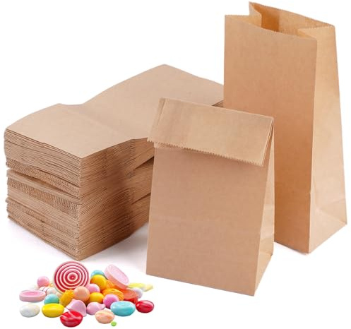120 Pièces Sacs en Papier Marron, 9 x 18 x 5,5cm Sac en Papier Kraft,Surface hydrofuge et oléofuge, pour Fêtes d'Anniversaire, Mariages, Festivals, Magasins d'Alimentation, Cafés, Sandwich, Pain