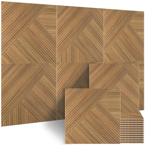 BUBOS 6 Stück Akustikpaneele selbstklebend für Wand und Decke – Schallschutz aus Polyesterfaser mit Akustikwandpaneele Wandverkleidung Teak (60x60x0.9cm)