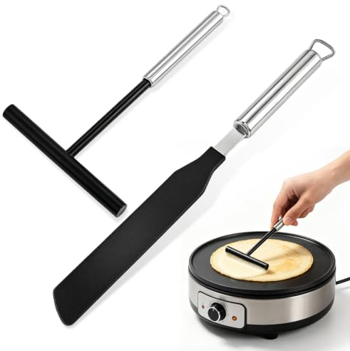 TEUYOE 2 stycken crepes distributör och spatelset, rostfritt stål degfördelare