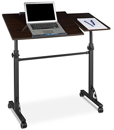 Relaxdays laptopbord XXL, stort höj- och sänkbart datorbord, 110 x 100 x 50 cm, trä, mobil talarstol, hjul, svart