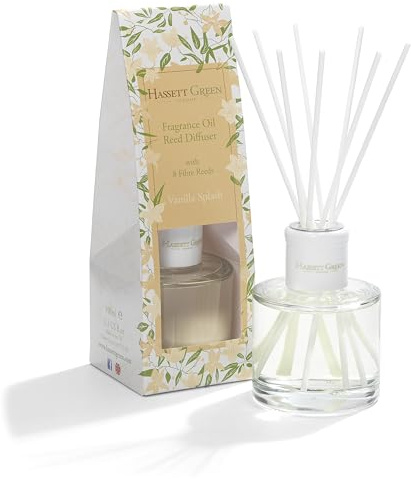Hassett Green London - Vanilla Splash - Fragrance Oil Reed Diffuser - 100ml Glass Bottle with 8 Fibre Reeds
