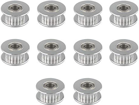 QitinDasen 10Pcs Premium Aluminum Alloy GT2 Timing Belt Idler Pulley, 20 Teeth 5mm Bore GT2 Idler Pulley, with Dual Ball Bearing, for 3D Printer 6mm Width Timing Belt