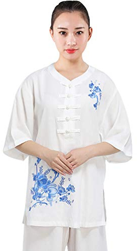 Daoba 2 Pièces Tenue de Tai Chi légère Manches Courtes + Pantalons Femme Été Ensemble Costume Lâche Arts Martiaux Qi Gong Vêtements