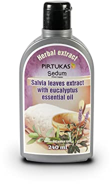 Sedum Natural Herbal Extract for Sauna, Massage, Broom Soaking - Sauna Infusion with Salvia Leaves Extract with Eucalyptus Essential Oil, Honey and Iodine Salt - 240ml