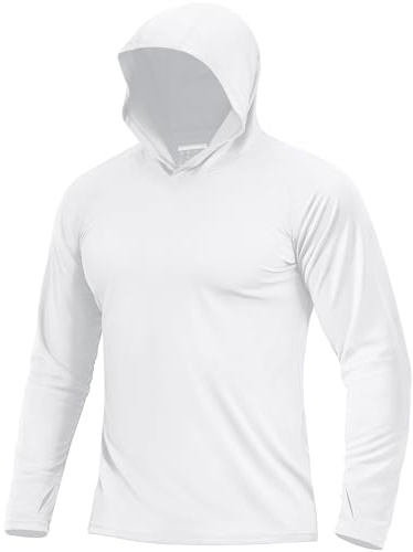 Boladeci SPF Shirts for Men Fishing Hoodie UPF 50 Long Sleeve Swim Shirt Sun Protection with Hood UV Summer Water Rash Guard Tops White L