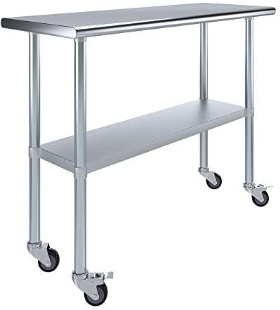 AmGood 48 Long x 18 Deep Stainless Steel Table with Casters