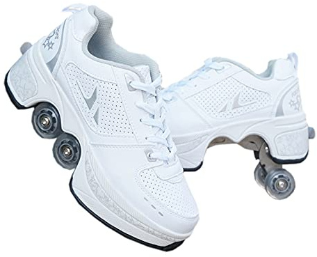 Duvetset Rullskridskor för damer, Quad rullskridskor för barn, flickskor med hjul, unisex-skor med hjul, rullskridskor för vuxna, utomhussport, vita skridskor, sparkrullar, 36