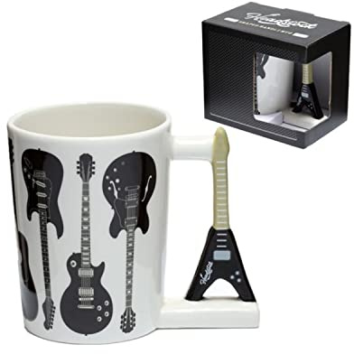 Puckator Headstock Guitar Rock Guitar Ceramic Shaped Handle Tea Coffee Mug Funny Home Accessories Cute Gifts for Girlfriend Large Mugs for Men Women Hot Drinks Cups Presents Secret Santa Gift