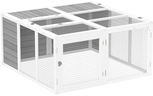 PawHut 48 Inch Rabbit Hutch Rabbit Run Small Animal Guinea Pig House Bunny Cage Hideaway Outdoor with Openable Roof Grey