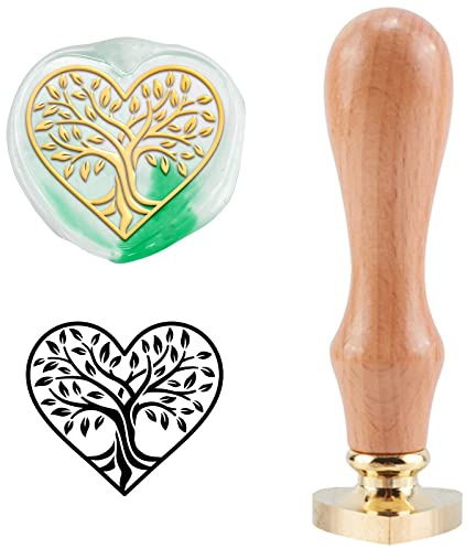craspire Wachssiegelstempel Baum des Lebens Vintage Siegellackstempel Herzform Abnehmbarer Messingkopf Siegelstempel Mit Holzgriff Für Hochzeitseinladungen Thanksgiving Valentinstag Geschenkpapier