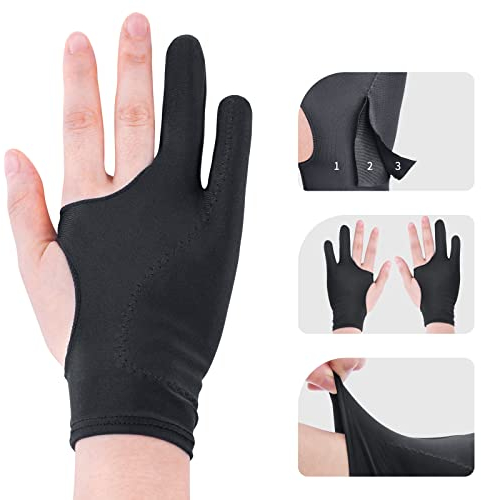 GUUGEI Drawing Glove Palm Detection [1 Pair Black] Tablet Gloves, Stain-Resistant and Breathable Gloves for iPad, Drawing Tablet and Drawing Board. Unisex Right Left Hand Glove