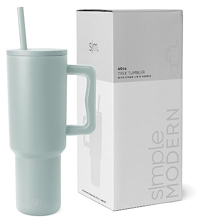 Simple Modern Vaso Térmico con Pajita y Asa| Taza Termica Café para Llevar | Botella de Agua Acero Inoxidable Aislado para café helado | Trek | 1180ml | Sea Glass Sage