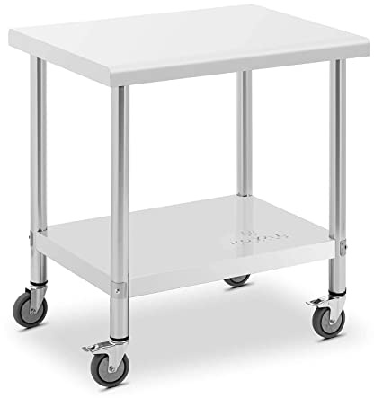 Royal Catering RCAT-80/60-W Edelstahltisch Mit Rollen, 60 x 80 cm, 135 kg Tragkraft, Arbeitstisch Auf Rollen