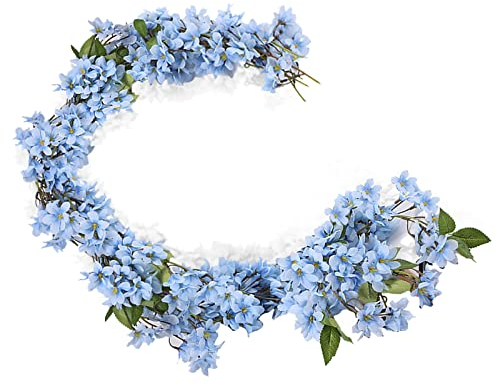 NCOALE Kunstblumen Kirschblüten, 2 Stücke 5.7FT Künstliche Blau Kirschblüten Blumen Hängen Reben Blumengirlande Kirschblüten Deko, für Hochzeit Hausgarten Party Decor (Blau)