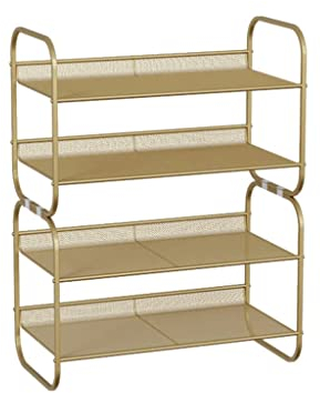 LIOONS Freistehende Schuhregale 4-stöckige stapelbare Schuhregale Metallgitter Schuhaufbewahrung Organizer Schrank Flur Schuhregal