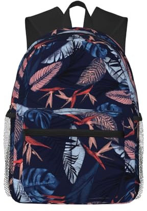 FRESQA Modischer Freizeitrucksack mit Cartoon-Fisch-Motiv, multifunktional, ideal für den Außenbereich, Blau, Blauer und oranger Vogel, One size