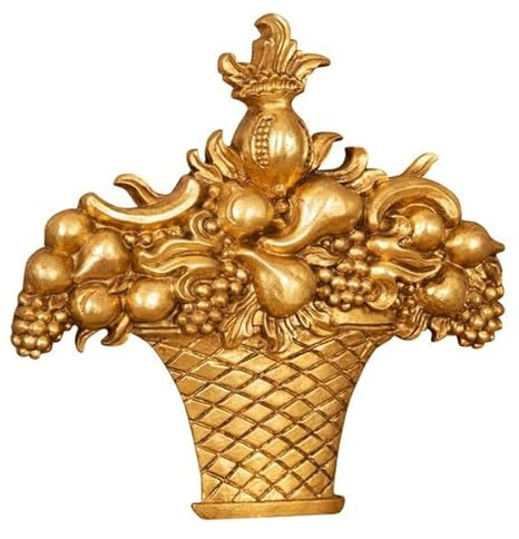 Biscottini - Frigio - Cesta de fruta de madera con acabado de hoja de oro envejecido, fabricada en Italia - 56 x 8 x 57 cm (largo x ancho x alto) - frutero - acabado hoja oro antiguo - madera - Made