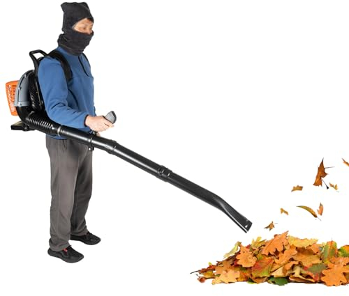 MINRS Souffleur à essence portable à dos 63 cc 2 temps avec sangle dorsale Vitesse réglable Démarrage manuel 2,7 kW Puissance de l'air de 6800 tr/min